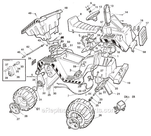 Page A Diagram and Parts List for 74550-9993  Power Wheels Ride-On Cars